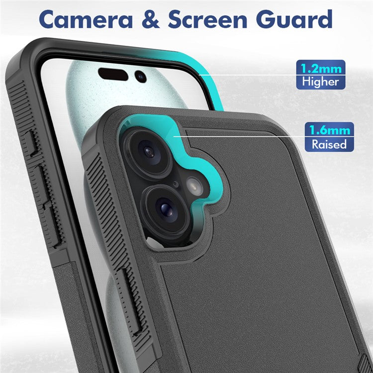 For iPhone 16 Plus Case 2-in-1 PC+TPU Shockproof Phone Cover - Black