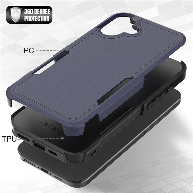 For iPhone 16 Plus Case 2-in-1 PC+TPU Shockproof Phone Cover - Dark Blue