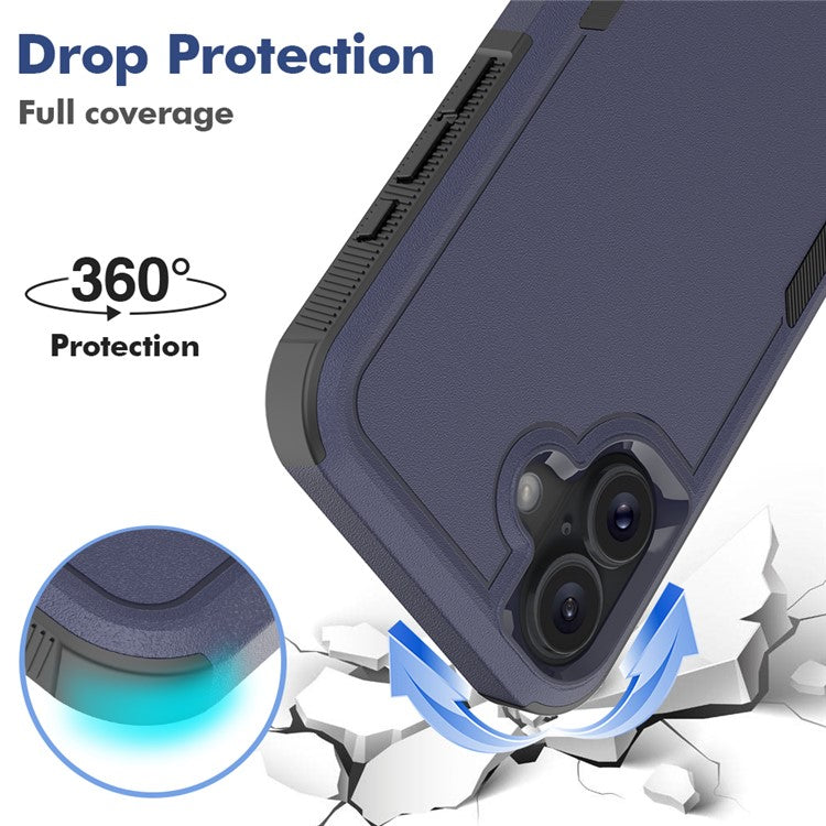 For iPhone 16 Plus Case 2-in-1 PC+TPU Shockproof Phone Cover - Dark Blue