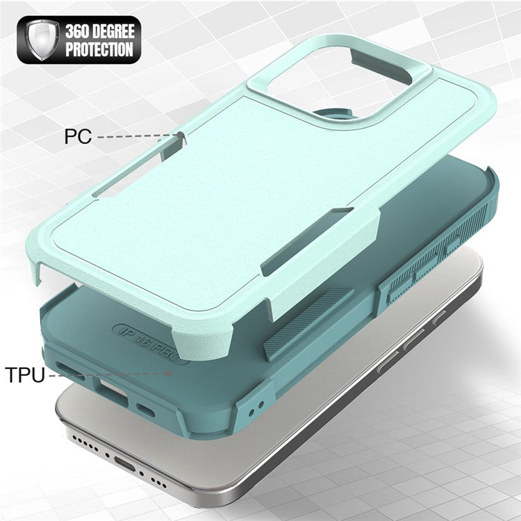 For iPhone 16 Pro Case 2-in-1 PC+TPU Shockproof Phone Cover - Mint Green