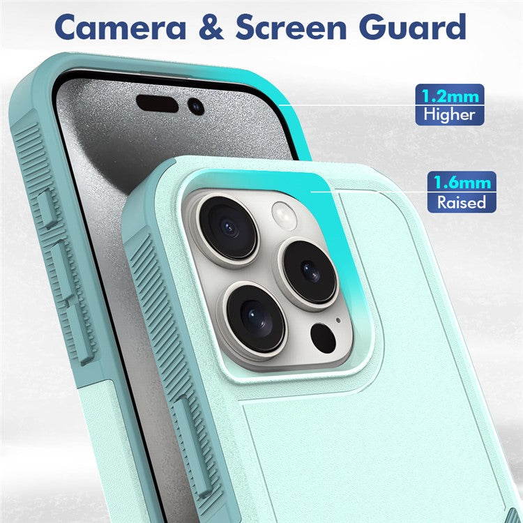 For iPhone 16 Pro Case 2-in-1 PC+TPU Shockproof Phone Cover - Mint Green