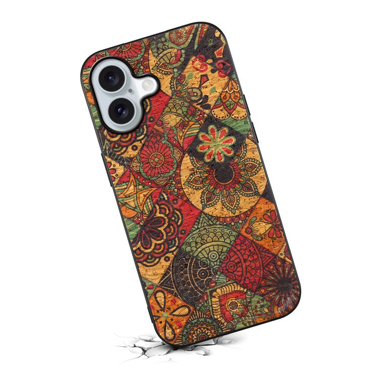 For iPhone 16 Case Flower Print PU Leather+PC+TPU Phone Cover - Autumn / Yellow