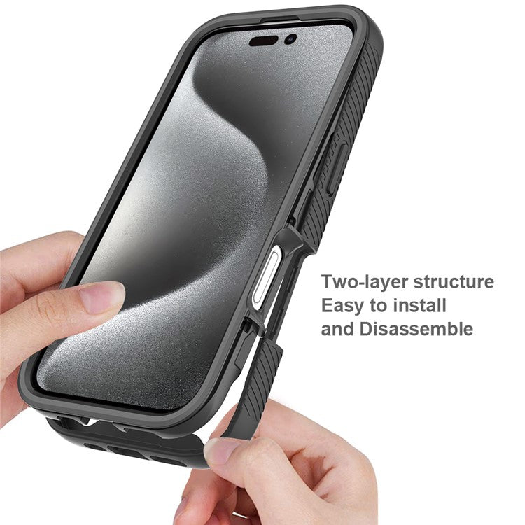 For iPhone 16 Pro Case PC+TPU Clear Phone Cover with PET Screen Film - Black