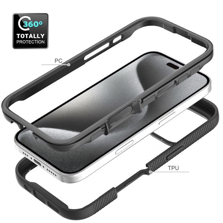 For iPhone 16 Pro Case PC+TPU Clear Phone Cover with PET Screen Film - Black