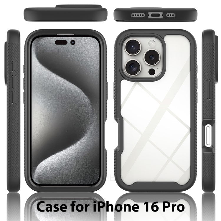 For iPhone 16 Pro Case Anti-Drop 2-in-1 PC+TPU Phone Cover - Black