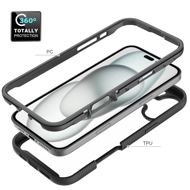 For iPhone 16 Plus Case Anti-Drop 2-in-1 PC+TPU Phone Cover - Black
