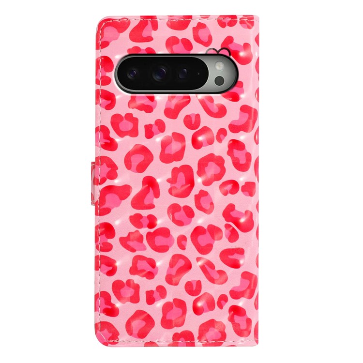 For Google Pixel 9 / 9 Pro Case PU Leather 3D Pattern Printing Wallet Phone Cover - Pink Leopard Print