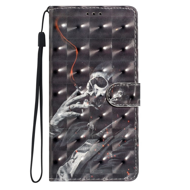 For Google Pixel 9 / 9 Pro Case PU Leather 3D Pattern Printing Wallet Phone Cover - Smoking Skeleton