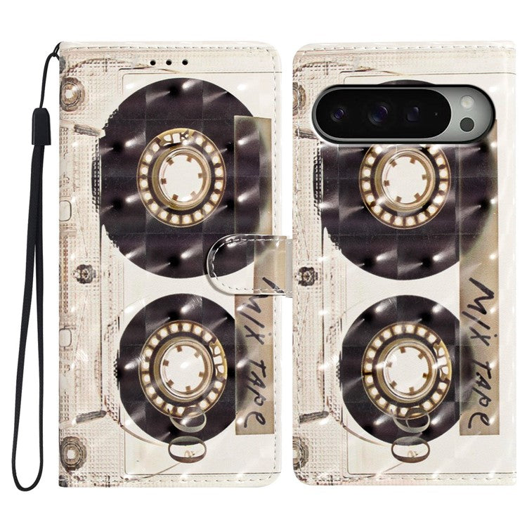 For Google Pixel 9 Pro XL Case PU Leather 3D Pattern Printing Wallet Phone Cover - Tape
