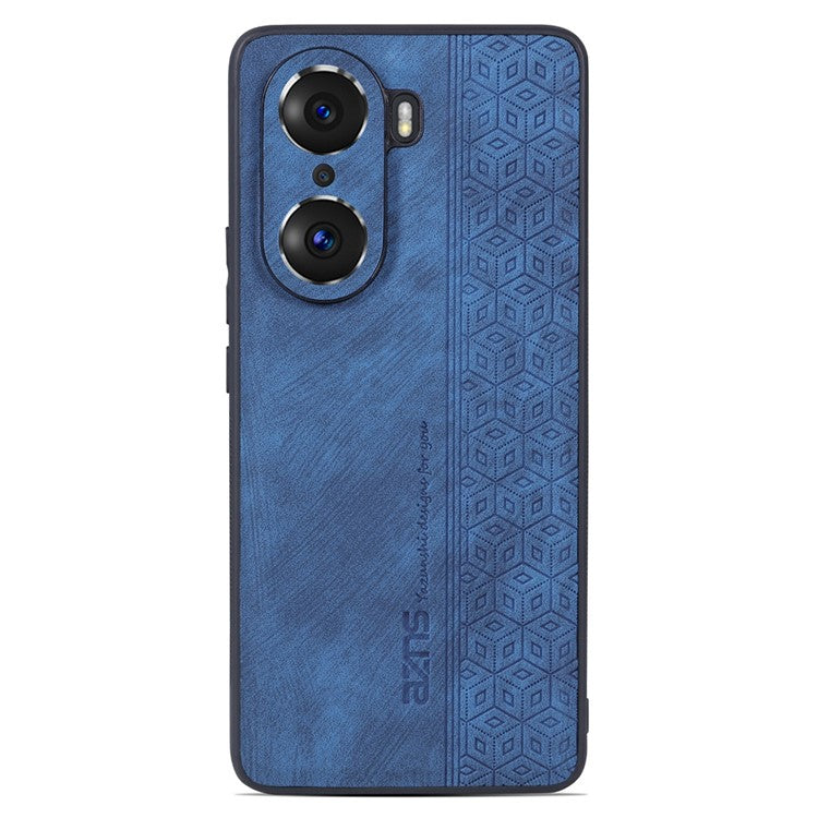 AZNS For Honor 60 Pro Anti-scratch Imprinted Pattern PU Leather Coated TPU Phone Cover Anti-fingerprint Cell Phone Case - Blue