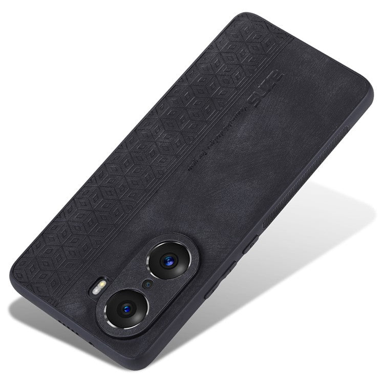 AZNS For Honor 60 Pro Anti-scratch Imprinted Pattern PU Leather Coated TPU Phone Cover Anti-fingerprint Cell Phone Case - Black