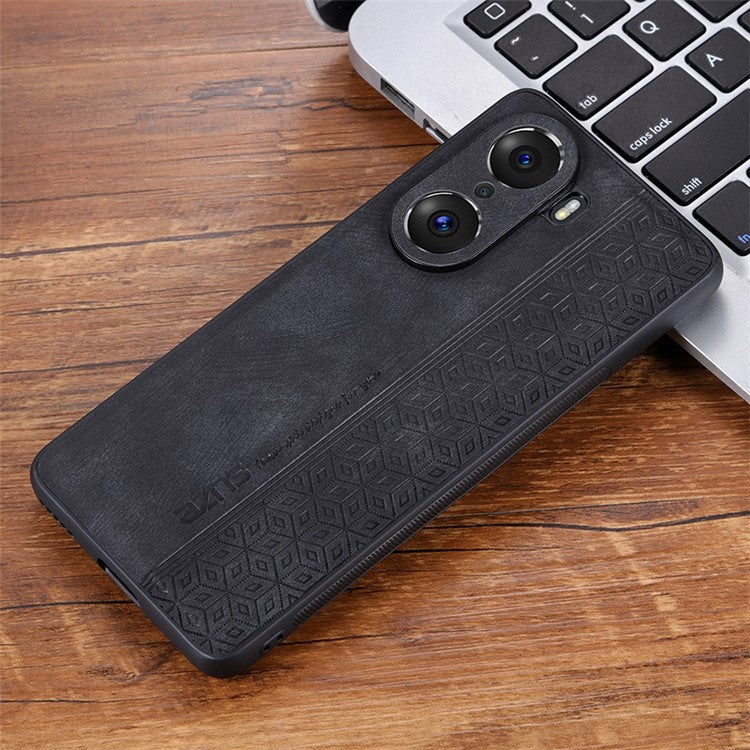 AZNS For Honor 60 Pro Anti-scratch Imprinted Pattern PU Leather Coated TPU Phone Cover Anti-fingerprint Cell Phone Case - Black