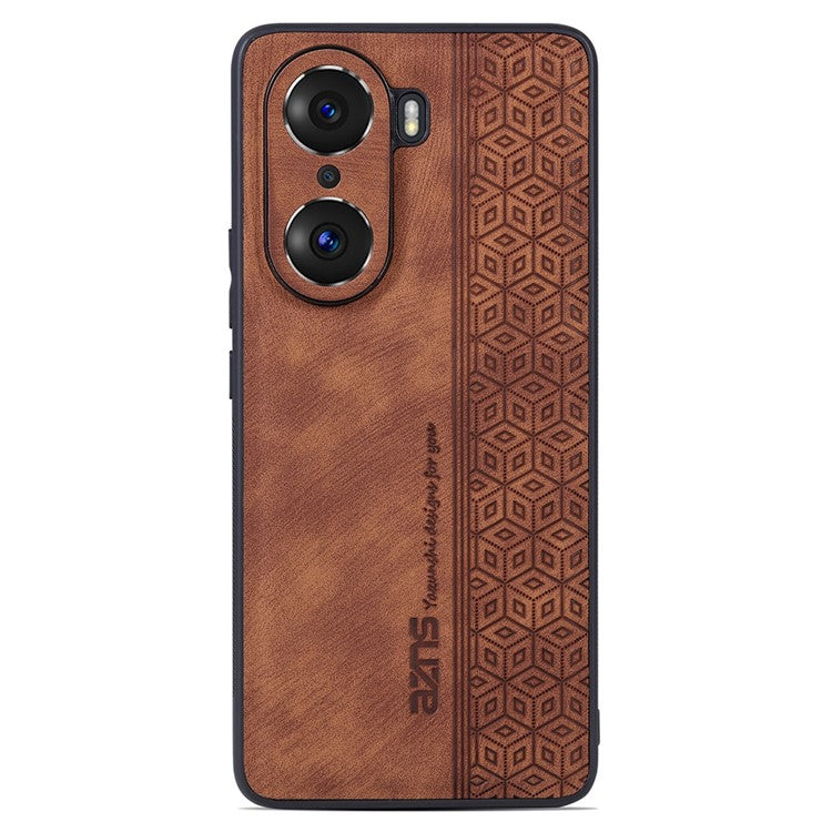 AZNS For Honor 60 Pro Anti-scratch Imprinted Pattern PU Leather Coated TPU Phone Cover Anti-fingerprint Cell Phone Case - Brown