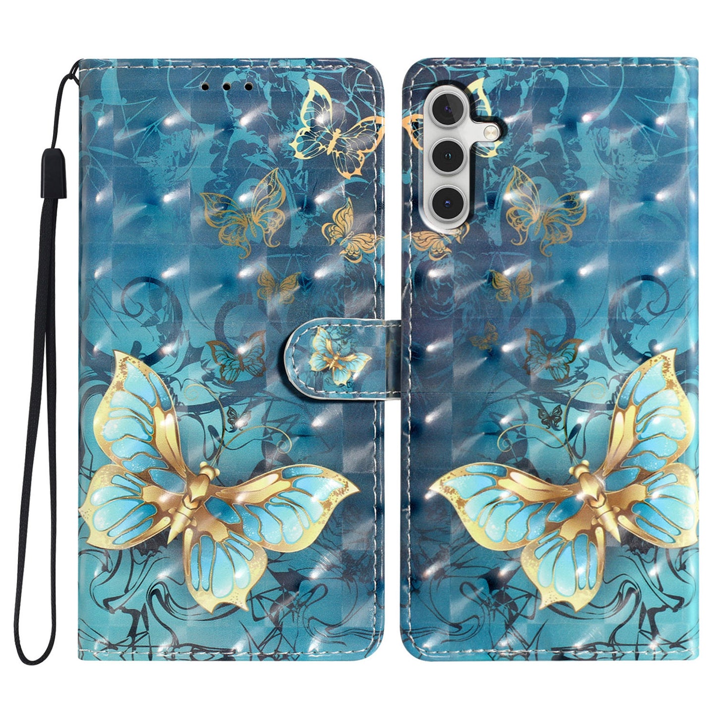 For Samsung Galaxy A16 5G / A16 4G Case PU Leather 3D Pattern Printing Wallet Phone Cover - Butterfly