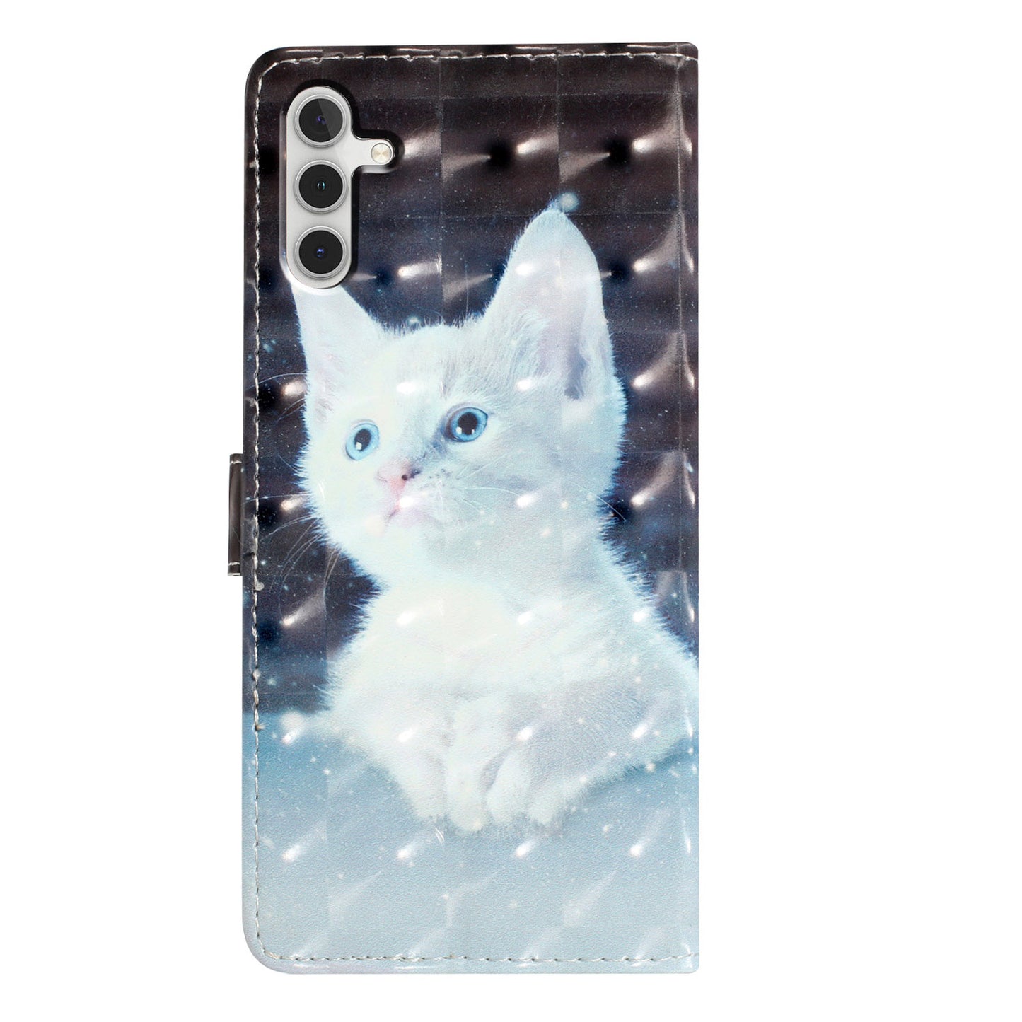For Samsung Galaxy A16 5G / A16 4G Case PU Leather 3D Pattern Printing Wallet Phone Cover - White Cat