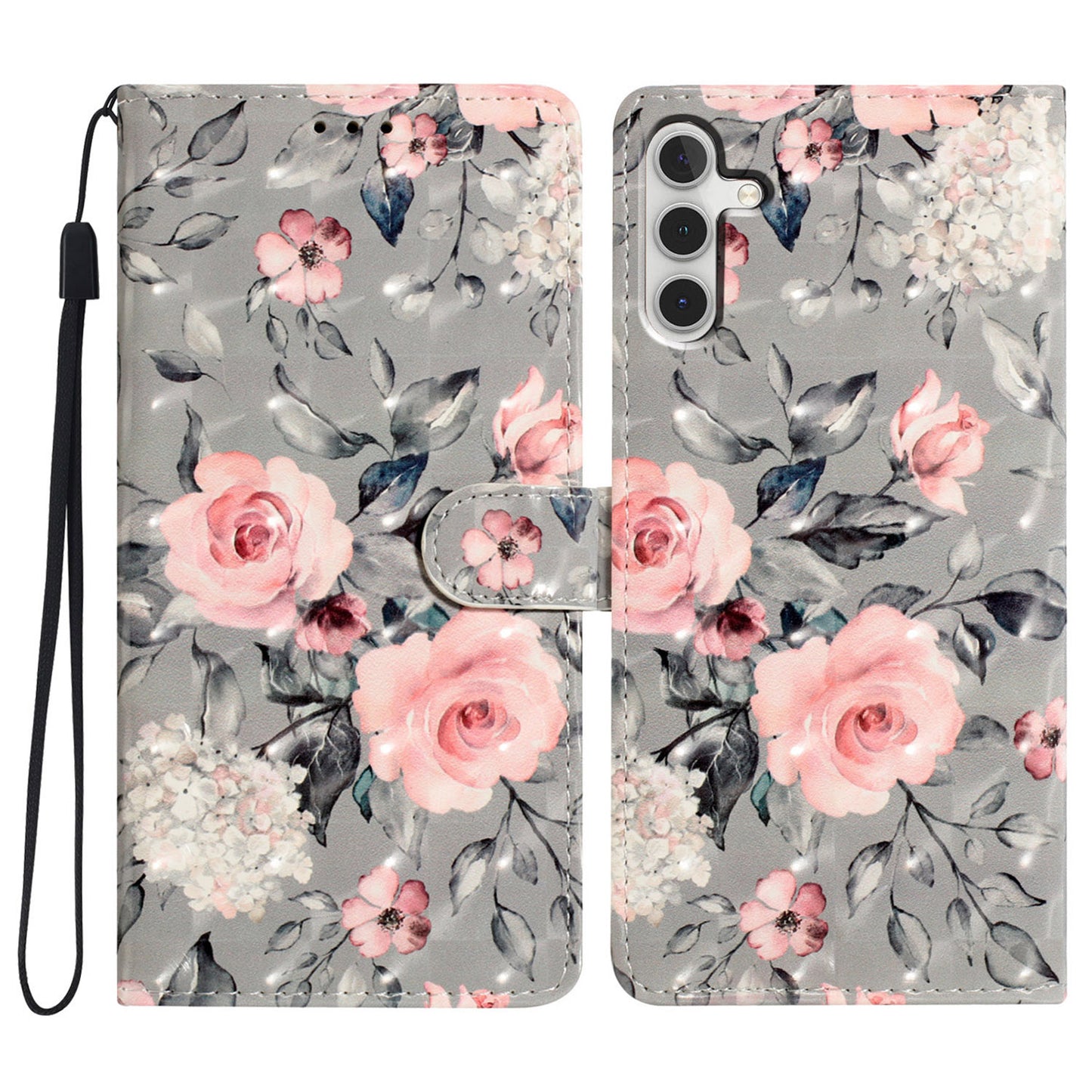 For Samsung Galaxy A16 5G / A16 4G Case PU Leather 3D Pattern Printing Wallet Phone Cover - Flowers
