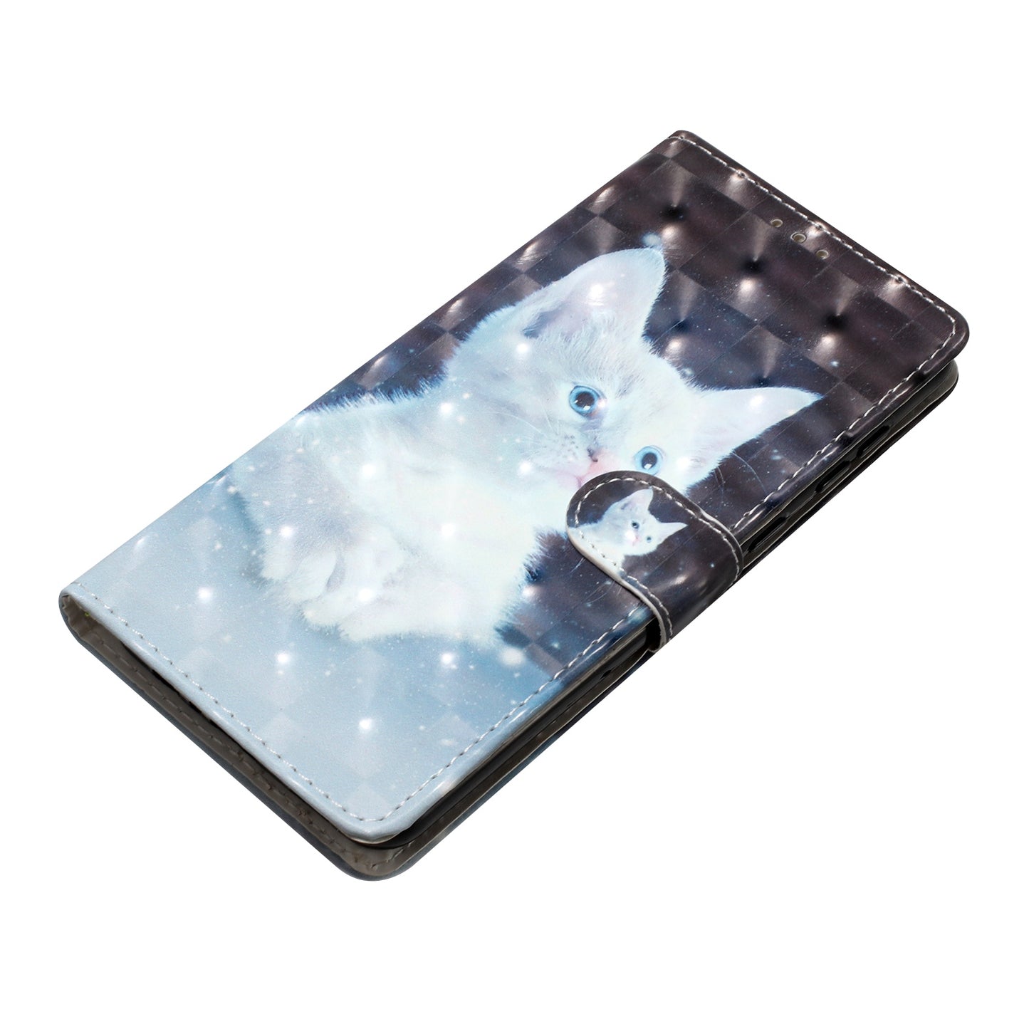For Samsung Galaxy A06 Case PU Leather 3D Pattern Printing Wallet Phone Cover - White Cat