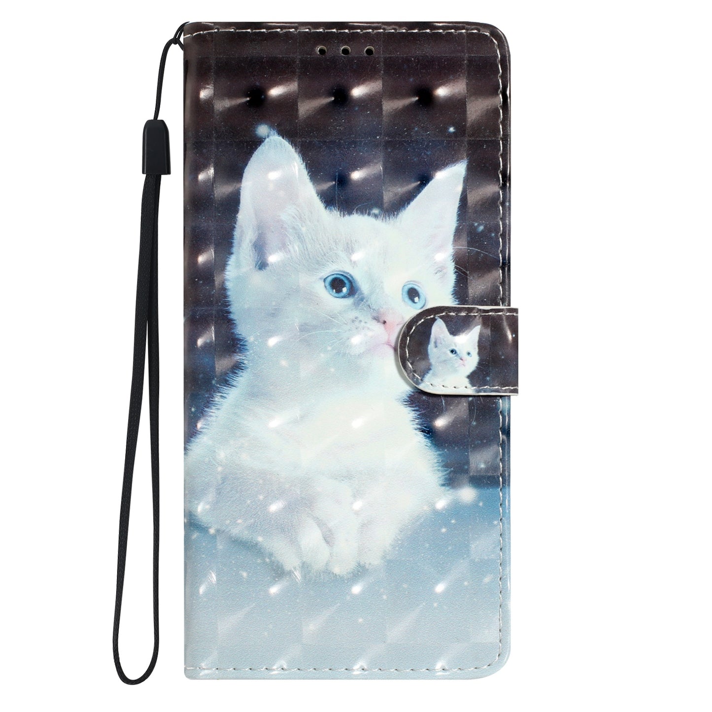 For Samsung Galaxy A06 Case PU Leather 3D Pattern Printing Wallet Phone Cover - White Cat