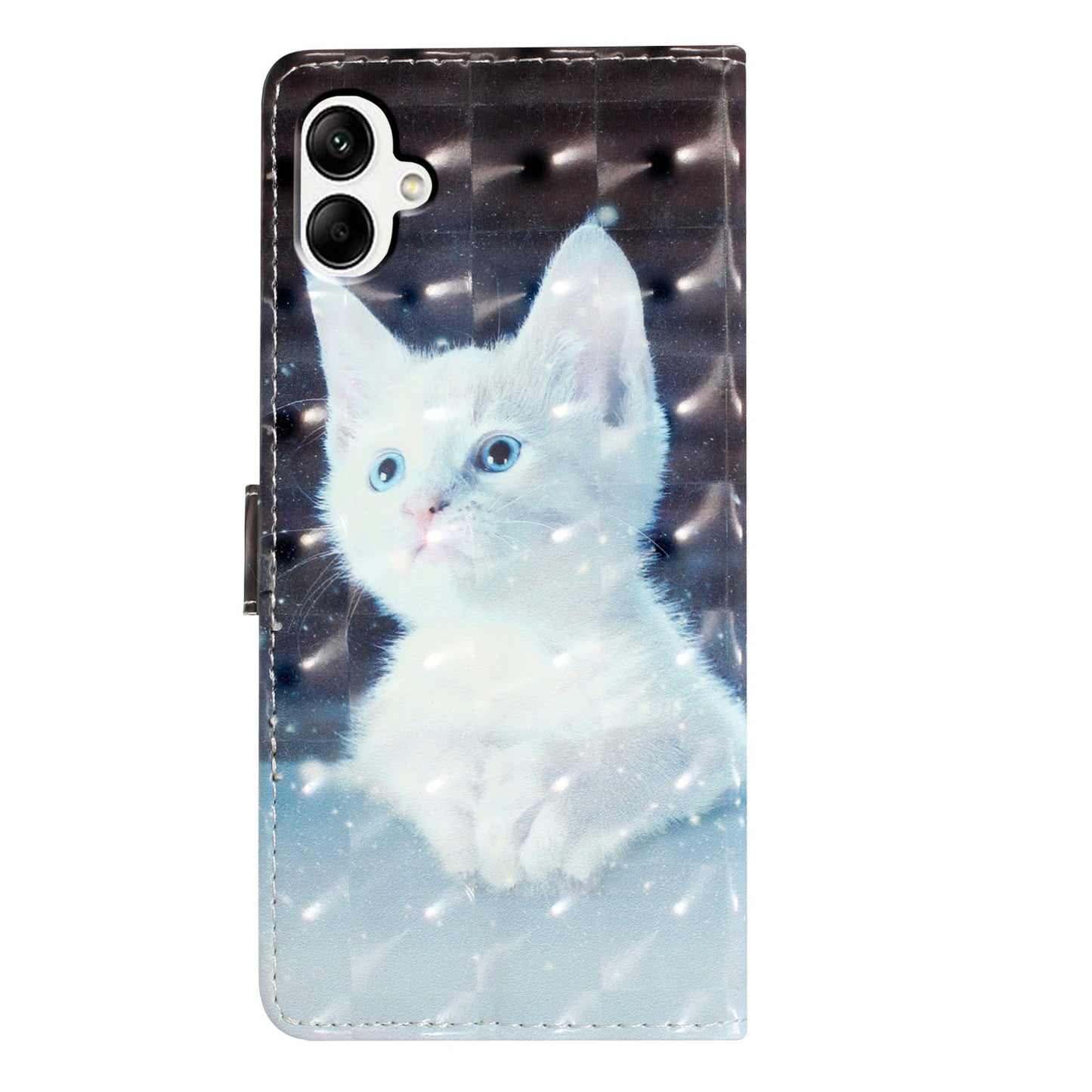 For Samsung Galaxy A06 Case PU Leather 3D Pattern Printing Wallet Phone Cover - White Cat