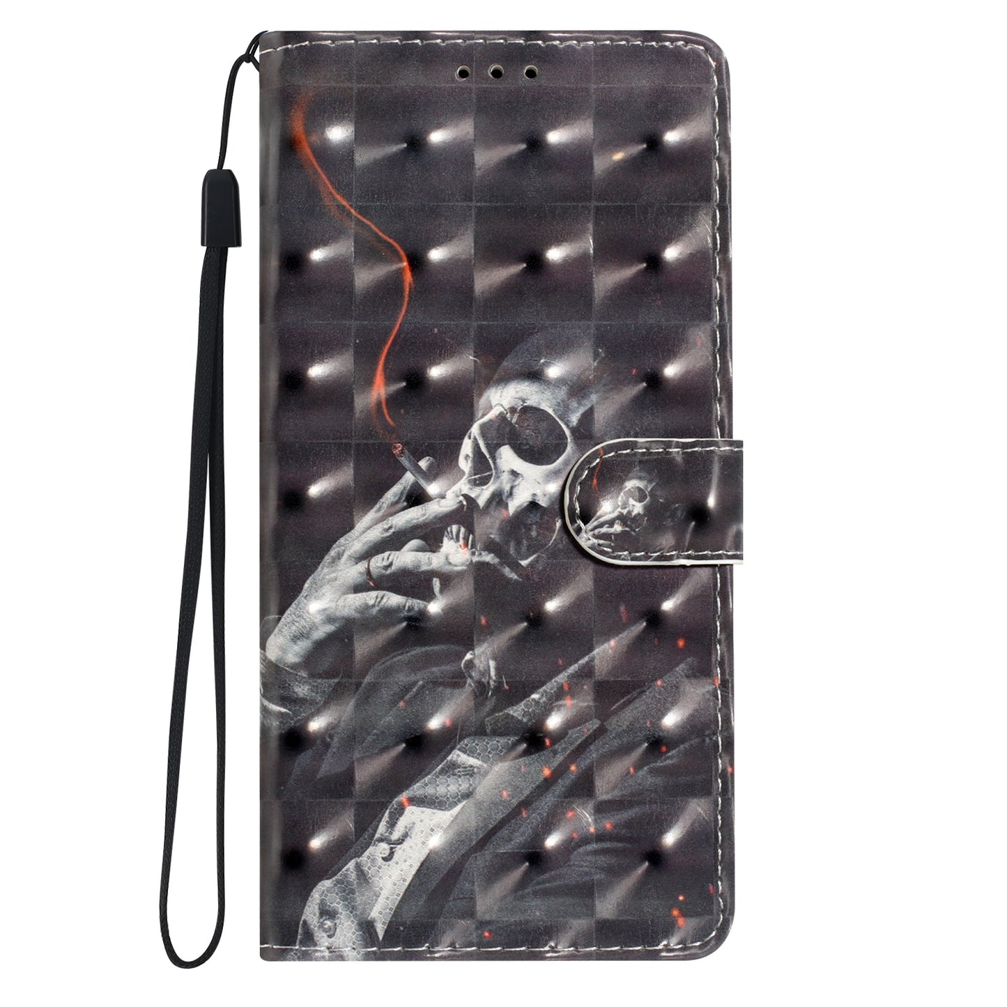 For Samsung Galaxy A06 Case PU Leather 3D Pattern Printing Wallet Phone Cover - Smoking Skeleton
