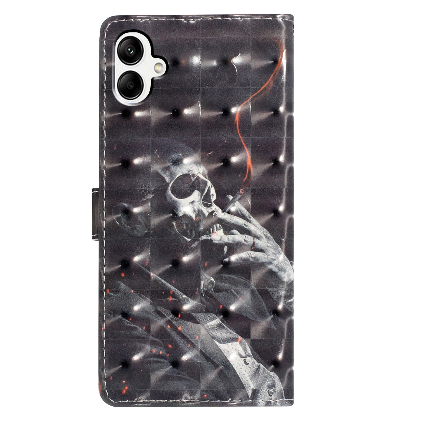 For Samsung Galaxy A06 Case PU Leather 3D Pattern Printing Wallet Phone Cover - Smoking Skeleton