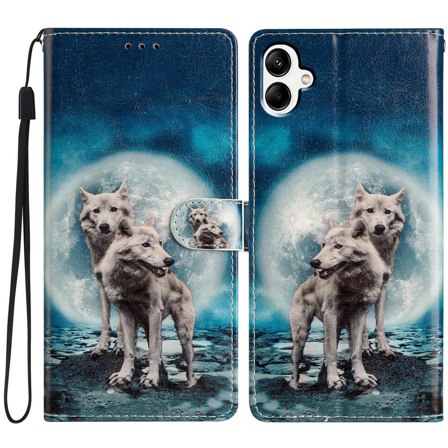 For Samsung Galaxy A06 Wallet Case PU Leather Pattern Printing Stand Phone Cover with Strap - Two Wolves