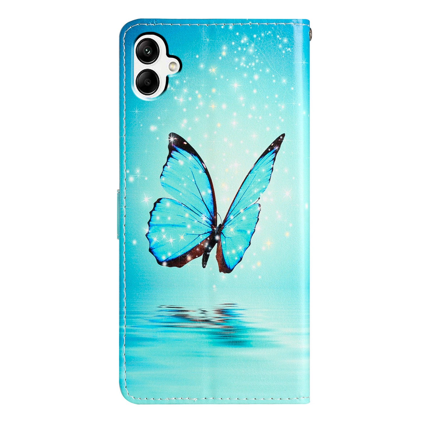 For Samsung Galaxy A06 Wallet Case PU Leather Pattern Printing Stand Phone Cover with Strap - Blue Butterfly
