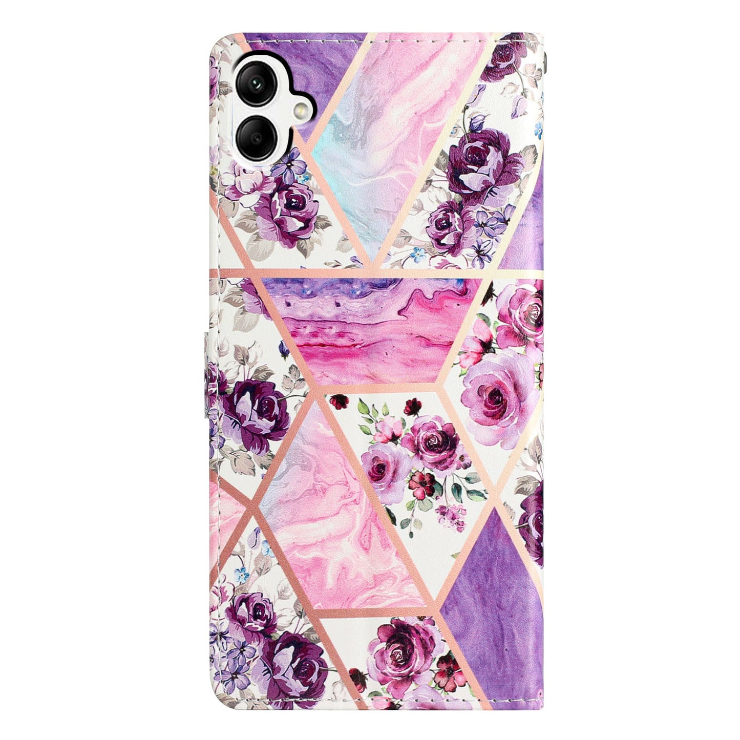 For Samsung Galaxy A06 Wallet Case PU Leather Pattern Printing Stand Phone Cover with Strap - Purple Flowers
