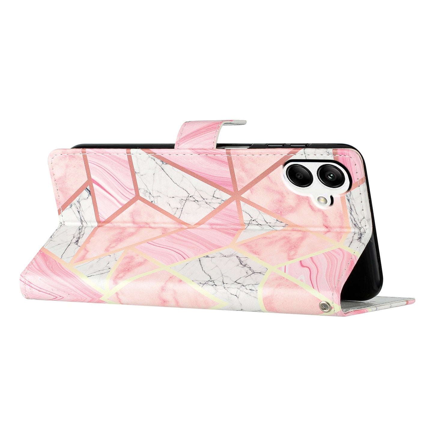 For Samsung Galaxy A06 Wallet Case PU Leather Pattern Printing Stand Phone Cover with Strap - Pink Marble