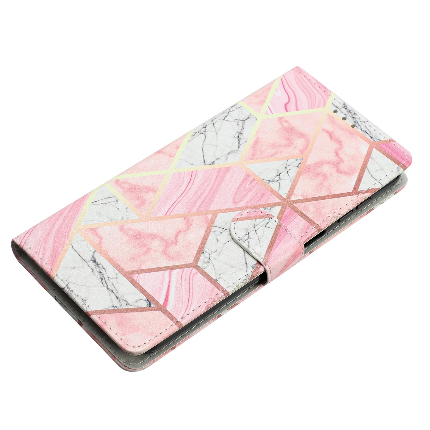 For Samsung Galaxy A06 Wallet Case PU Leather Pattern Printing Stand Phone Cover with Strap - Pink Marble
