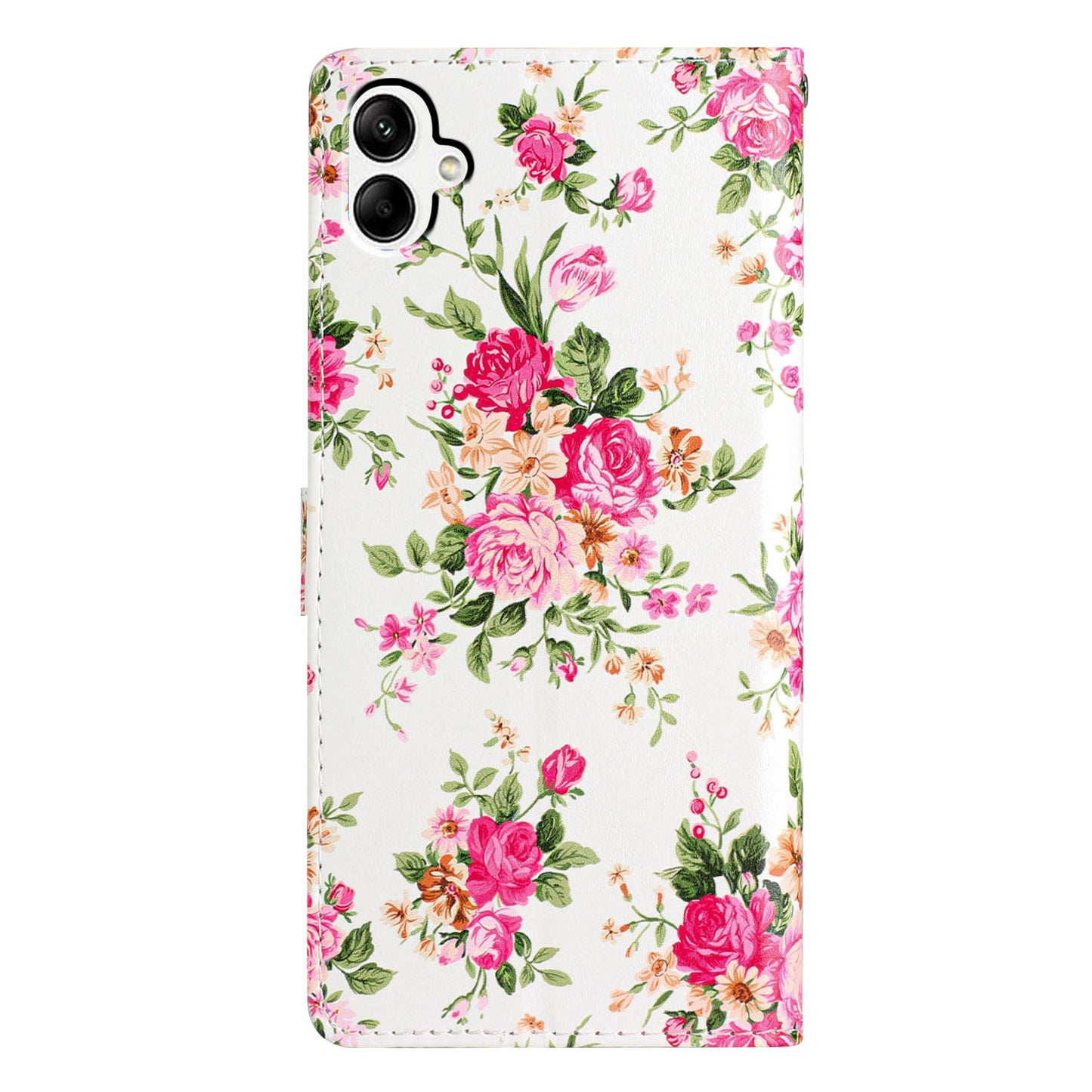 For Samsung Galaxy A06 Wallet Case PU Leather Pattern Printing Stand Phone Cover with Strap - Red Flowers