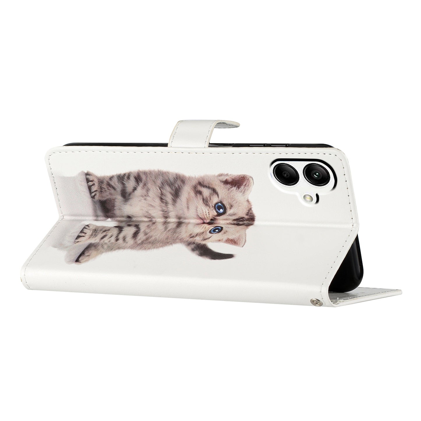 For Samsung Galaxy A06 Wallet Case PU Leather Pattern Printing Stand Phone Cover with Strap - Cute Cat