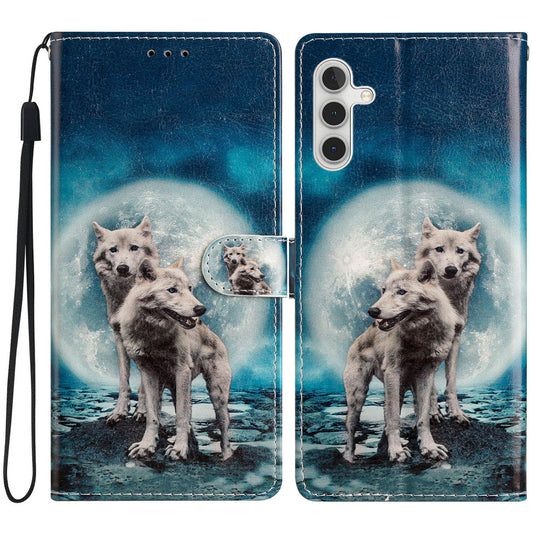 For Samsung Galaxy A16 5G / A16 4G Wallet Case PU Leather Pattern Printing Stand Phone Cover with Strap - Two Wolves