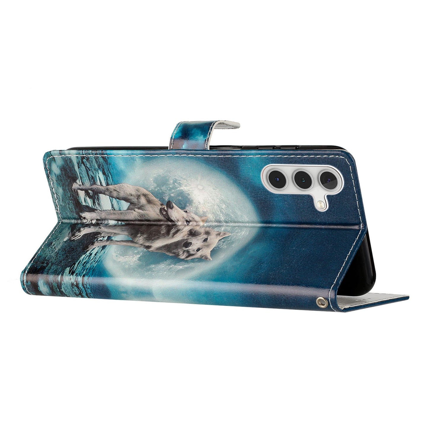 For Samsung Galaxy A16 5G / A16 4G Wallet Case PU Leather Pattern Printing Stand Phone Cover with Strap - Two Wolves