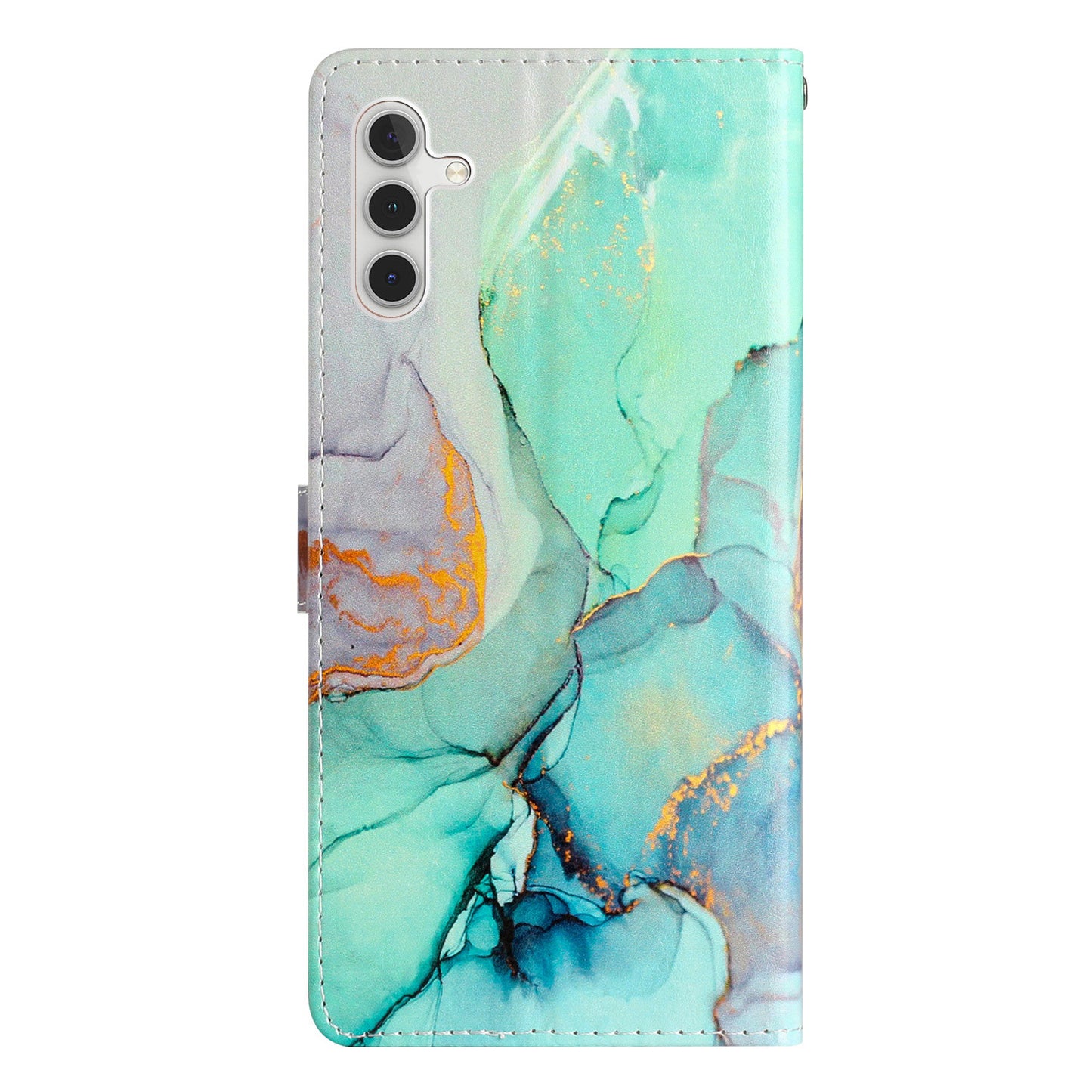 For Samsung Galaxy A16 5G / A16 4G Wallet Case PU Leather Pattern Printing Stand Phone Cover with Strap - Green Marble