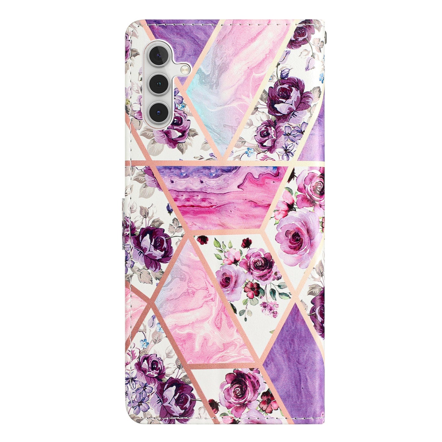 For Samsung Galaxy A16 5G / A16 4G Wallet Case PU Leather Pattern Printing Stand Phone Cover with Strap - Purple Flowers