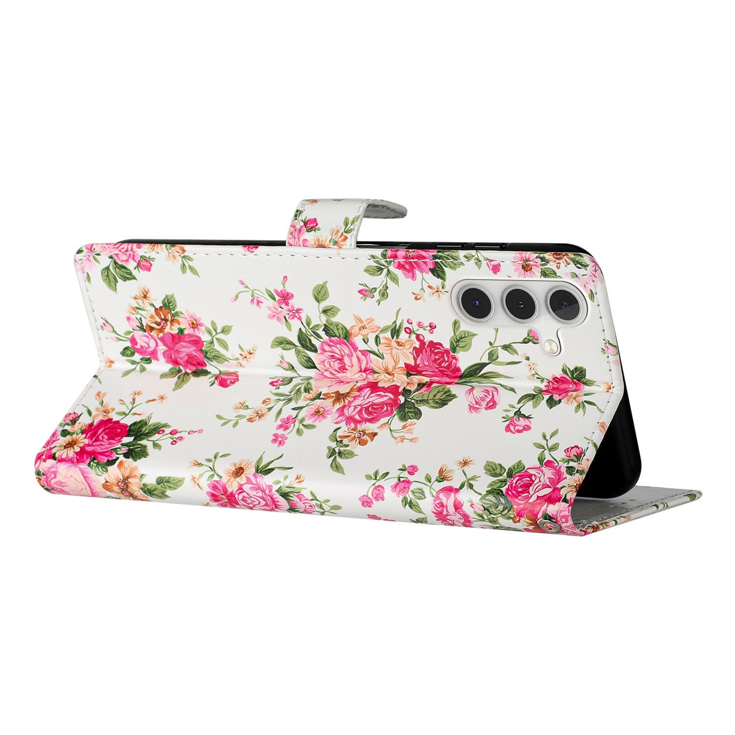 For Samsung Galaxy A16 5G / A16 4G Wallet Case PU Leather Pattern Printing Stand Phone Cover with Strap - Red Flowers