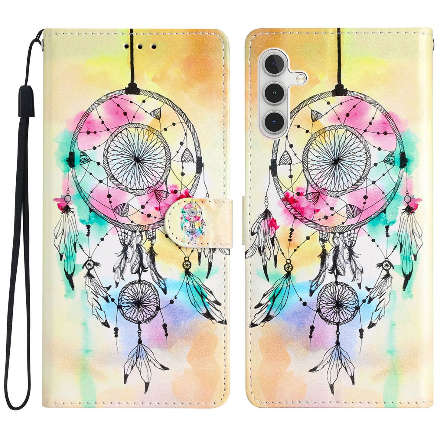 For Samsung Galaxy A16 5G / A16 4G Wallet Case PU Leather Pattern Printing Stand Phone Cover with Strap - Wind Chime