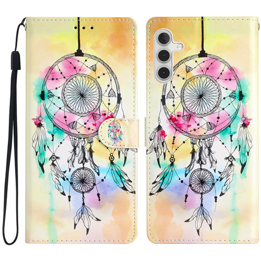 For Samsung Galaxy A16 5G / A16 4G Wallet Case PU Leather Pattern Printing Stand Phone Cover with Strap - Wind Chime