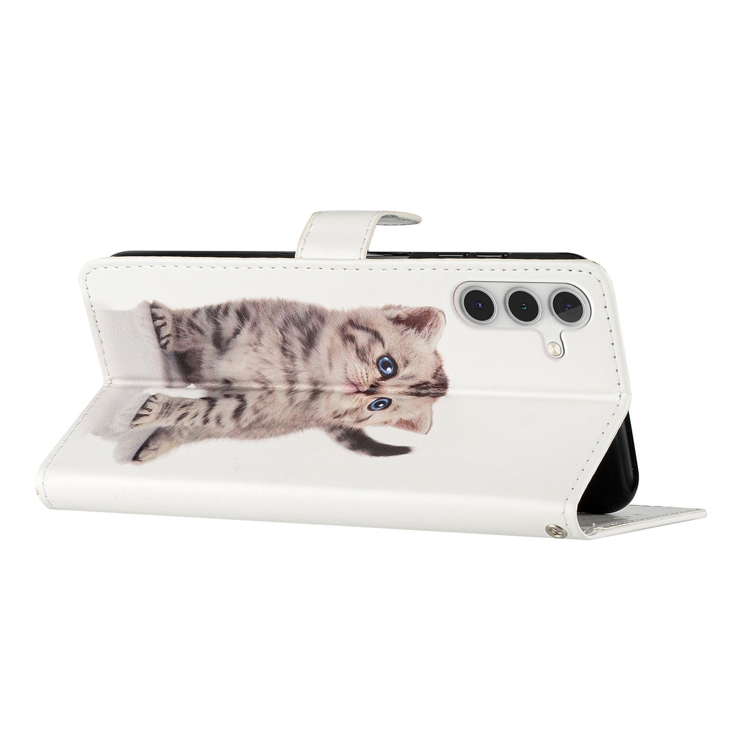 For Samsung Galaxy A16 5G / A16 4G Wallet Case PU Leather Pattern Printing Stand Phone Cover with Strap - Cute Cat