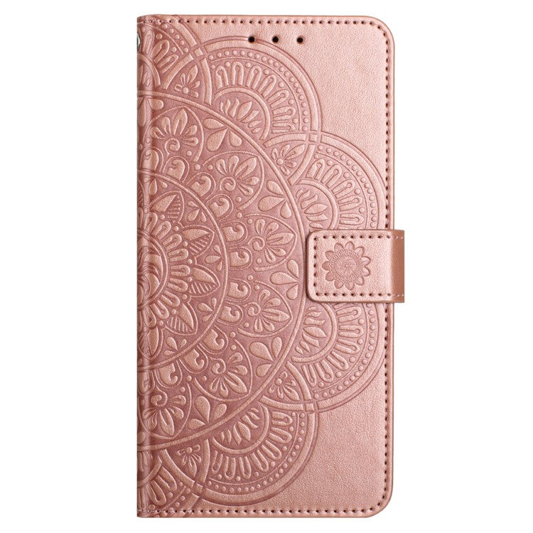 For Google Pixel 9 Pro / Pixel 9 Leather Case with Card Slots Mandala Pattern Phone Cover Stand - Rose Gold