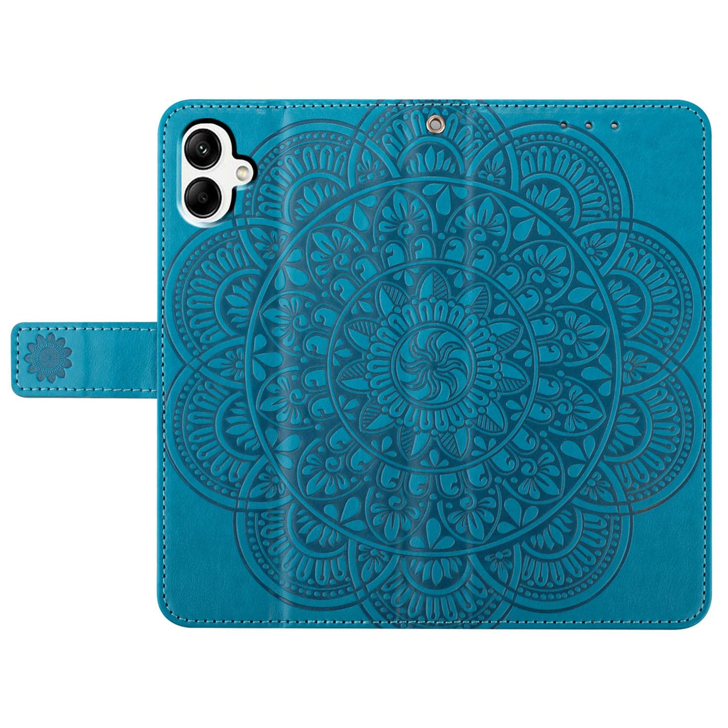 For Samsung Galaxy A06 Leather Case with Card Slots Mandala Pattern Phone Cover Stand - Blue