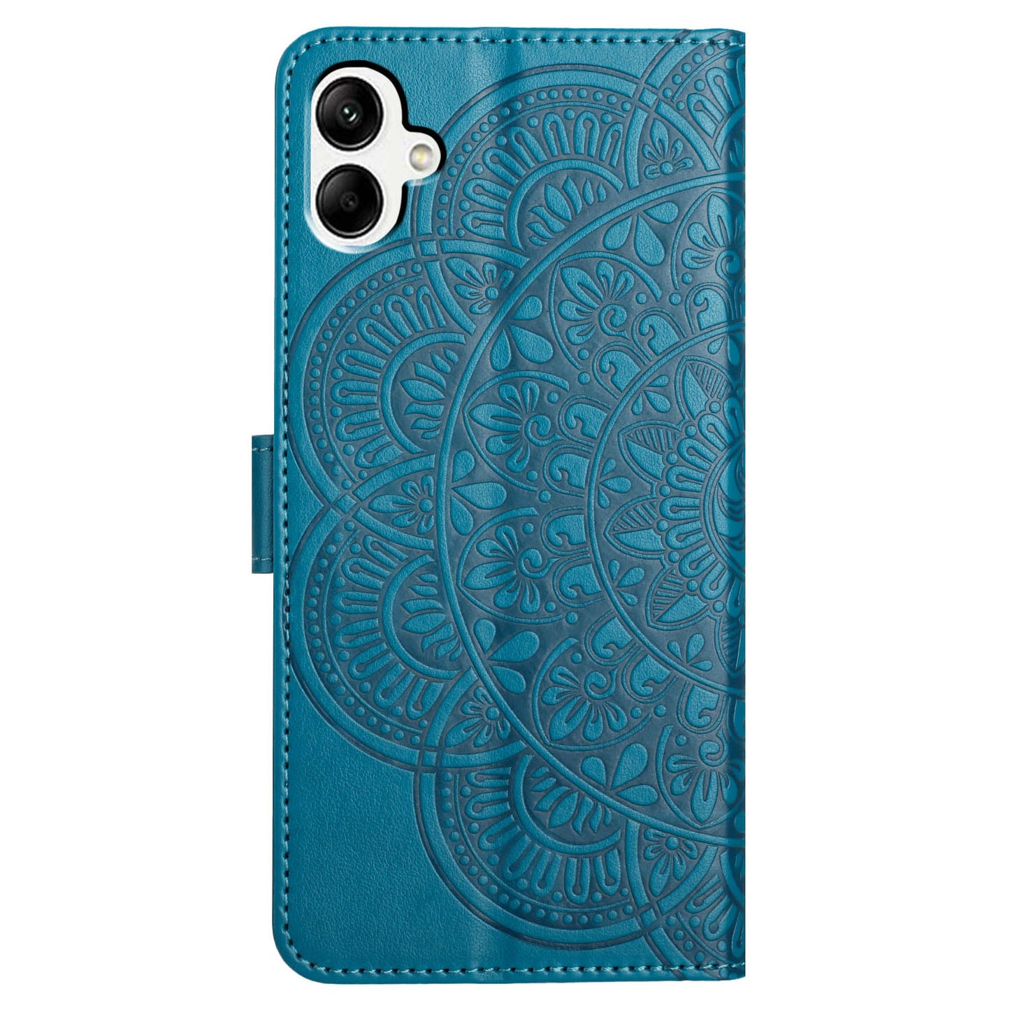 For Samsung Galaxy A06 Leather Case with Card Slots Mandala Pattern Phone Cover Stand - Blue