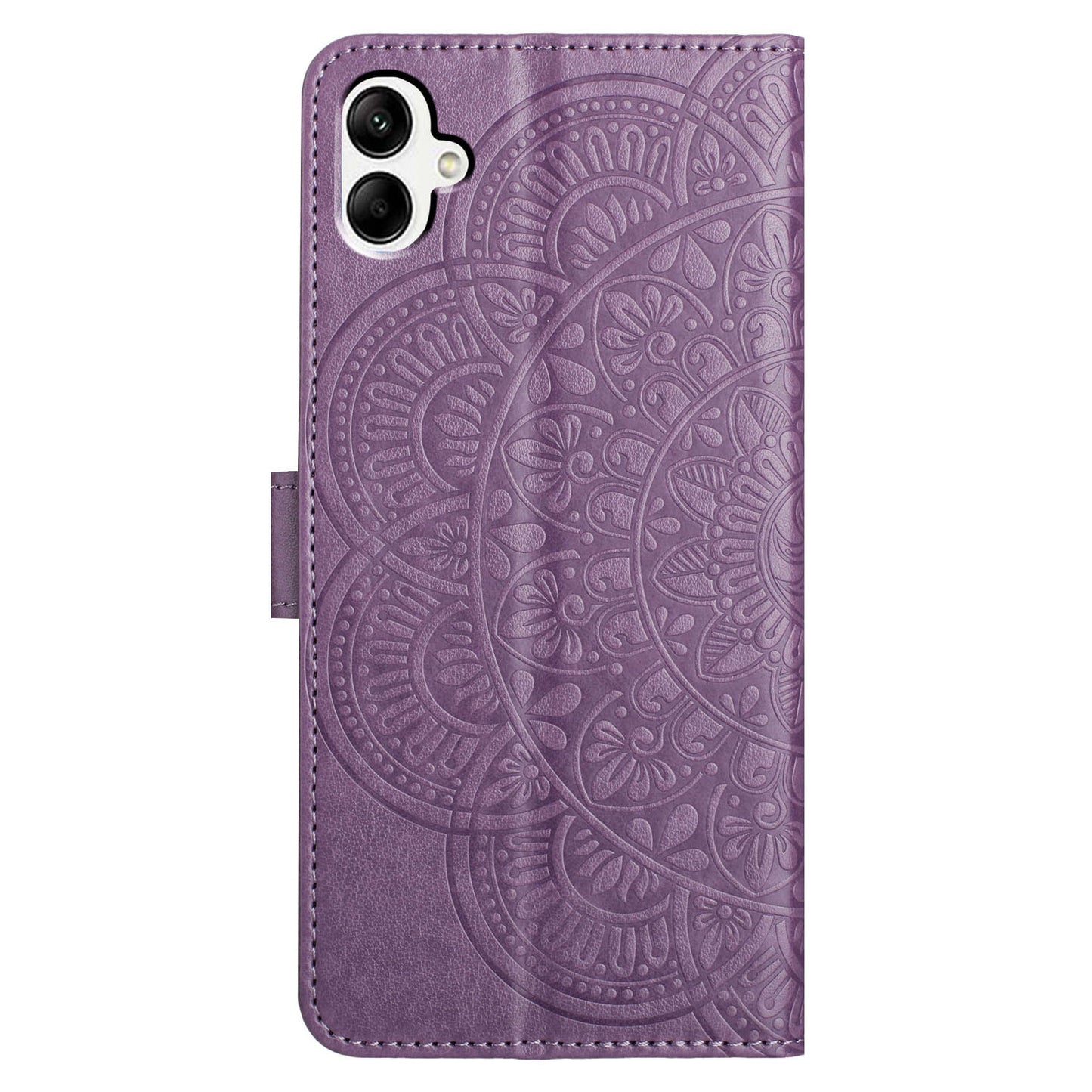 For Samsung Galaxy A06 Leather Case with Card Slots Mandala Pattern Phone Cover Stand - Purple