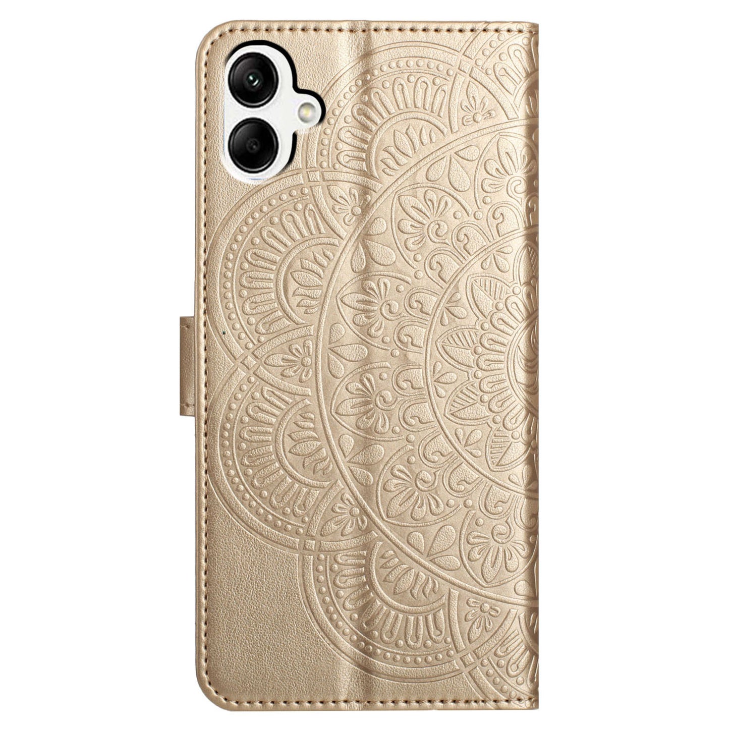 For Samsung Galaxy A06 Leather Case with Card Slots Mandala Pattern Phone Cover Stand - Gold
