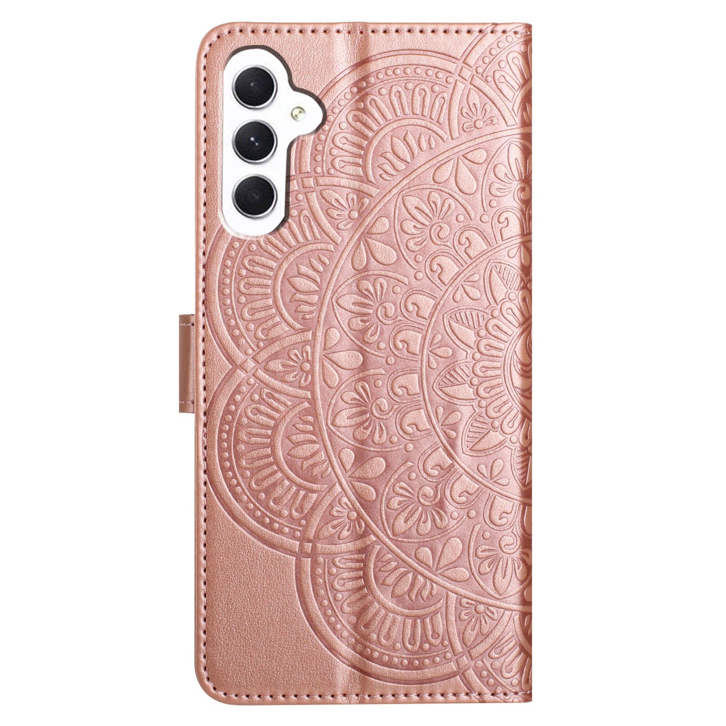 For Samsung Galaxy A16 5G / A16 4G Leather Case with Card Slots Mandala Pattern Phone Cover Stand - Rose Gold