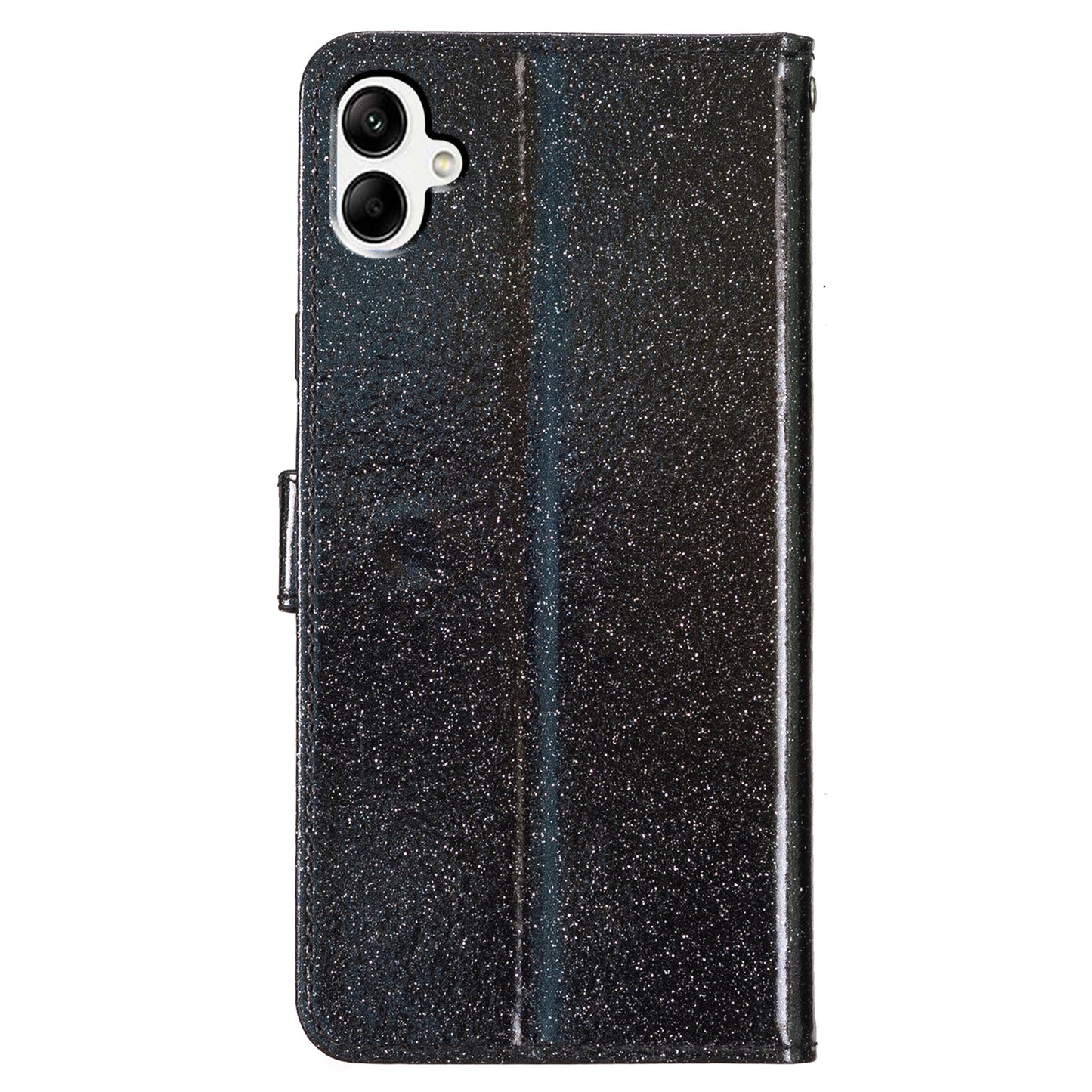 For Samsung Galaxy A06 Wallet Case Glitter Anti-Scratch Leather Phone Cover Stand - Black