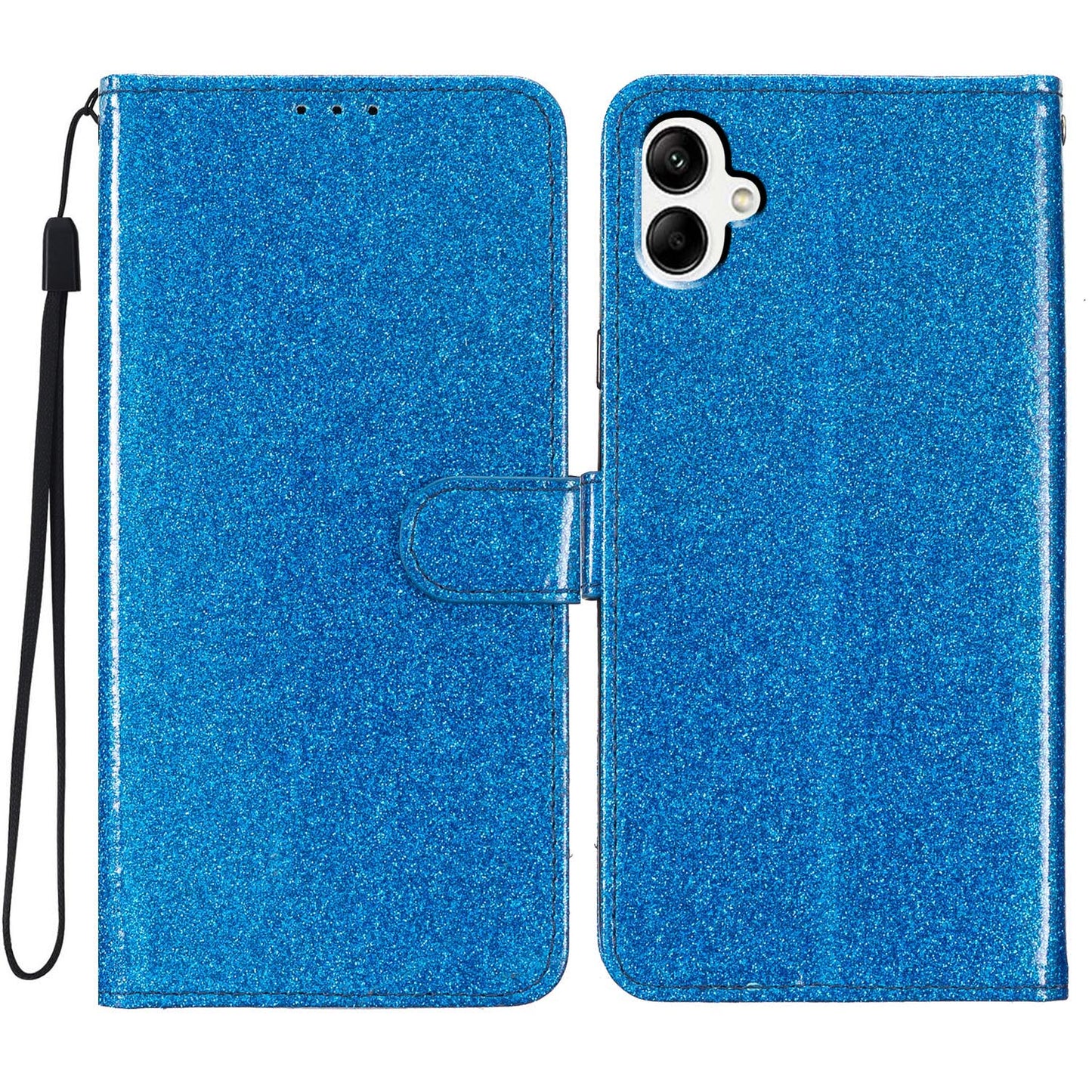 For Samsung Galaxy A06 Wallet Case Glitter Anti-Scratch Leather Phone Cover Stand - Blue