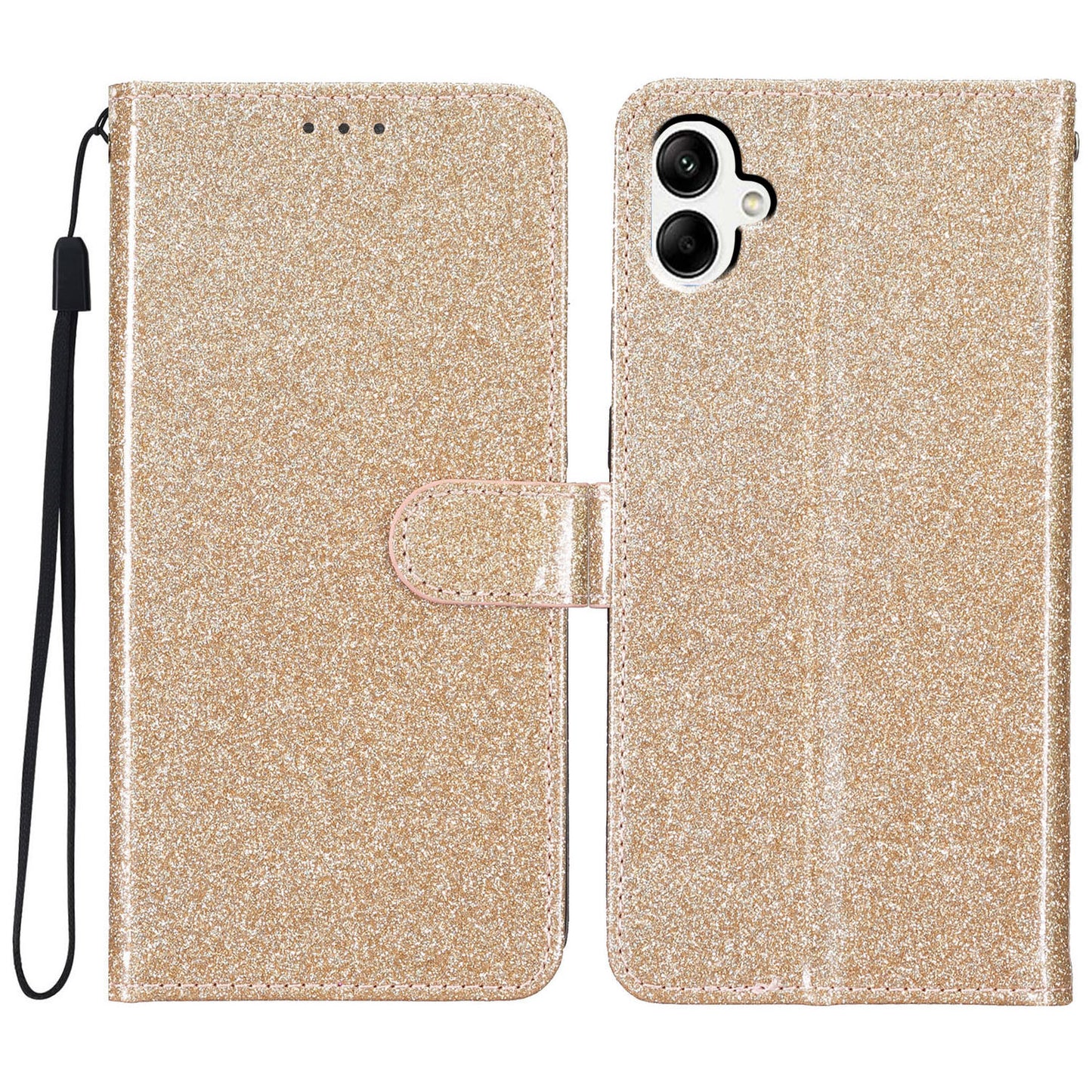 For Samsung Galaxy A06 Wallet Case Glitter Anti-Scratch Leather Phone Cover Stand - Gold