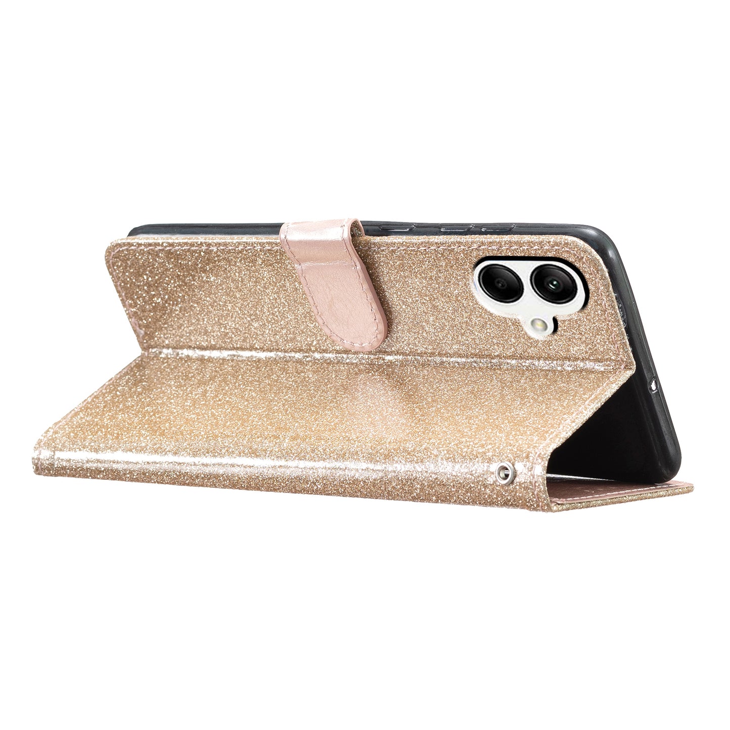For Samsung Galaxy A06 Wallet Case Glitter Anti-Scratch Leather Phone Cover Stand - Gold